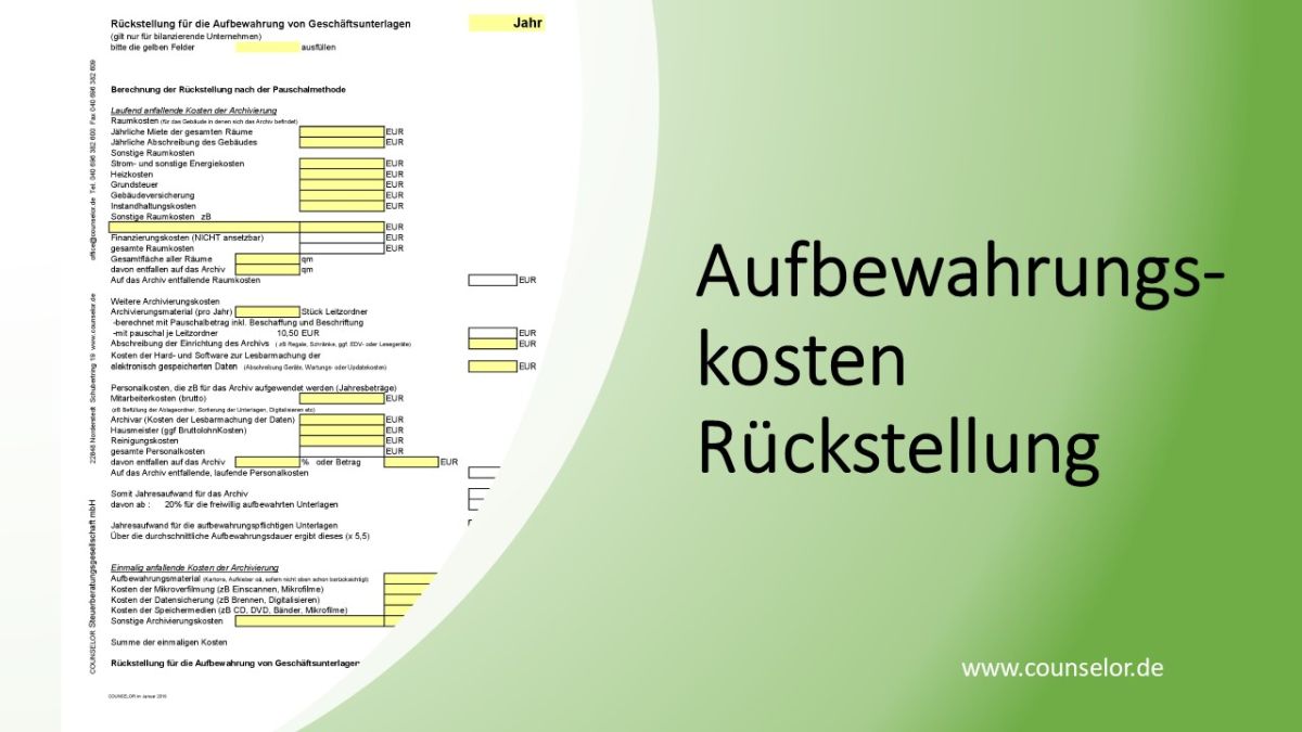 Aufbewahrungskosten-Rckstellung vom Steuerberater