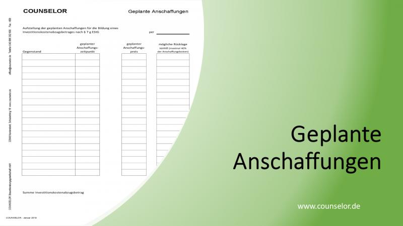 Geplante Anschaffungen D