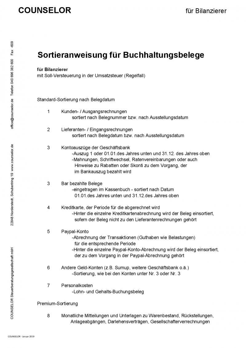 Sortieranweisung Bilanz Buchhaltung