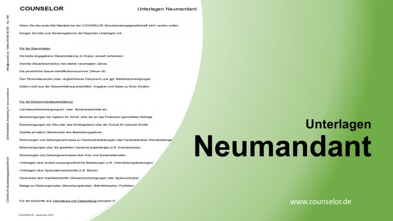 Steuerberatung digital Unterlagen Neumandant Deck