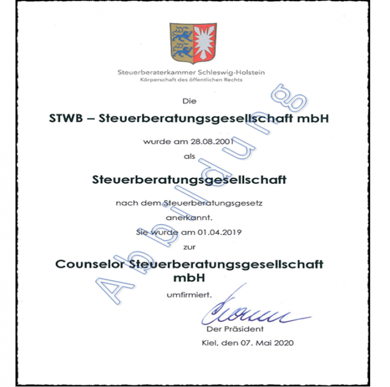 Steuerberater COUNSELOR Anerkennungsurkunde-Abbildung-1