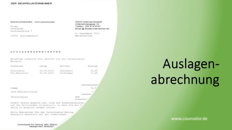 Steuerberatung für GmbH Bilanz Jahresabschluss De Auslagenabrechnung