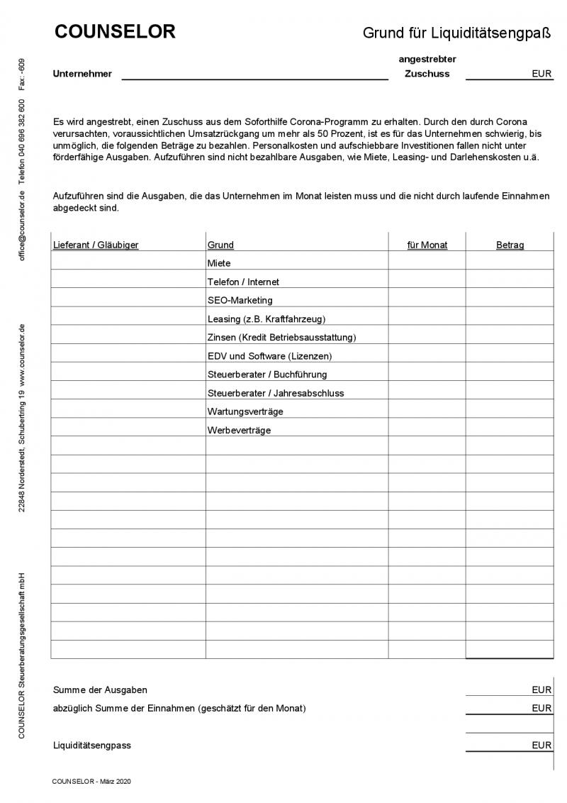 Liquiditätsengpass - Steuerberater zu covid-19 Coronavirus