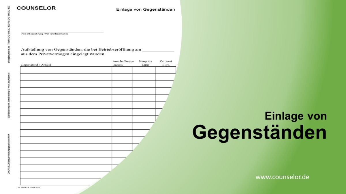 Für steuerlich wirksame Einlagen in ein Unternehmen wird ein Beleg gebraucht. Hierfür ist die Buchungshilfe vom Steuerberater aus Norderstedt